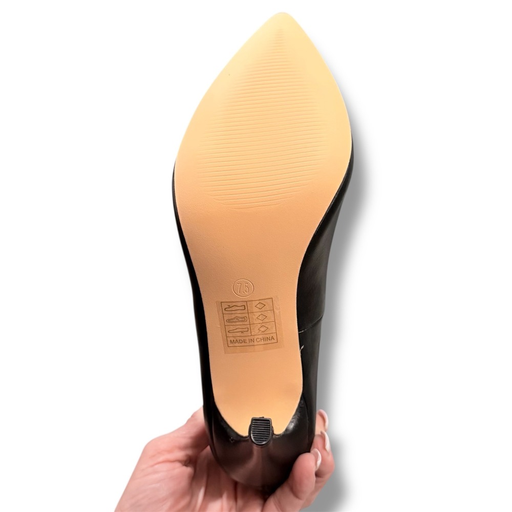 Burudani Womens Pointed Toe Pumps Black Faux Leather Stiletto Heels Sz 7.5 New - Picture 2 of 14